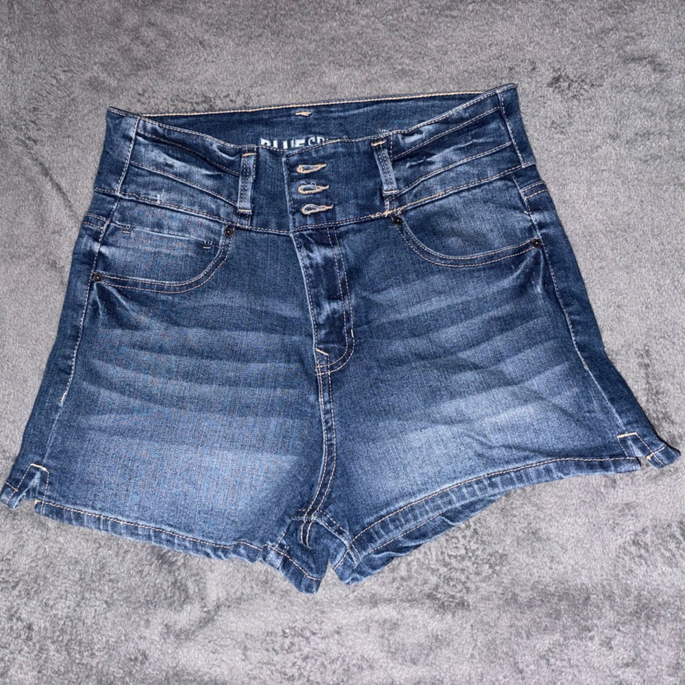 Blue Spice Dark Blue High-Waist Jean Shorts